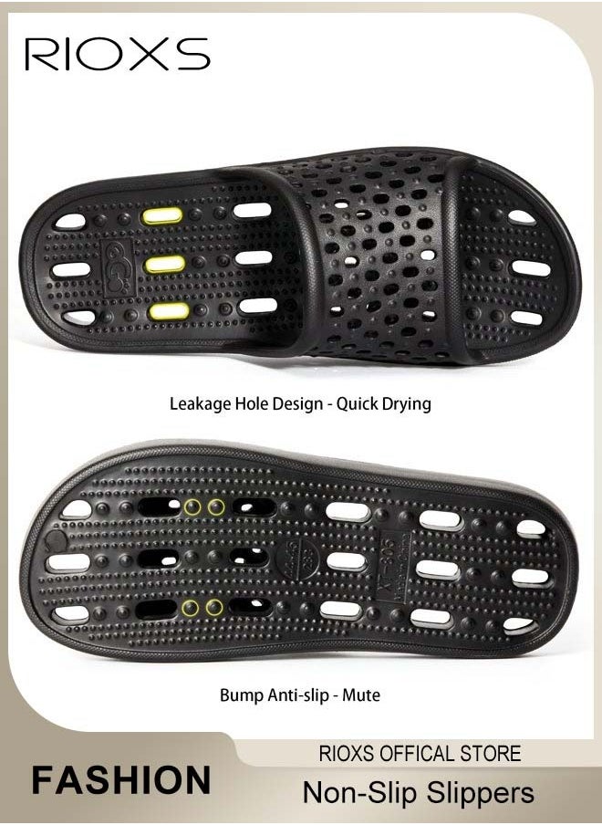 RIOXS - Slippers For Men Women, Quick Drying Shower Slippers With Drainage Holes, Soft Comfortable Slippers, Unisex Flat Sliders, Non-Slip Bath Slippers, Bathroom Slippers For Indoor Outdoor Poolside Use, Lightweight Dorm Home Slide Sandals - Image 1