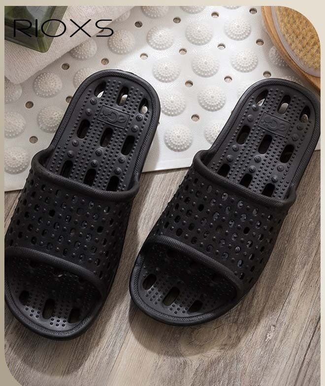 RIOXS Slippers For Men Women, Quick Drying Shower Slippers With Drainage Holes, Soft Comfortable Slippers, Unisex Flat Sliders, Non-Slip Bath Slippers, Bathroom Slippers For Indoor Outdoor Poolside Use, Lightweight Dorm Home Slide Sandals - Image 1