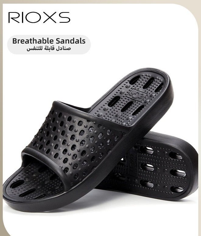RIOXS Slippers For Men Women, Quick Drying Shower Slippers With Drainage Holes, Soft Comfortable Slippers, Unisex Flat Sliders, Non-Slip Bath Slippers, Bathroom Slippers For Indoor Outdoor Poolside Use, Lightweight Dorm Home Slide Sandals - Image 2