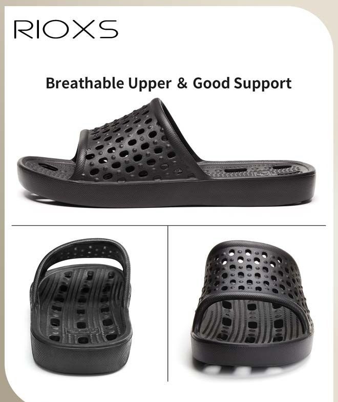 RIOXS Slippers For Men Women, Quick Drying Shower Slippers With Drainage Holes, Soft Comfortable Slippers, Unisex Flat Sliders, Non-Slip Bath Slippers, Bathroom Slippers For Indoor Outdoor Poolside Use, Lightweight Dorm Home Slide Sandals - Image 5