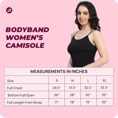 Bodyband Cotton Spaghetti Camisole for Women - Stretchable Slips With Adjustable Strap, Regular Fit Inner Cami Tops - L Black - Image 2