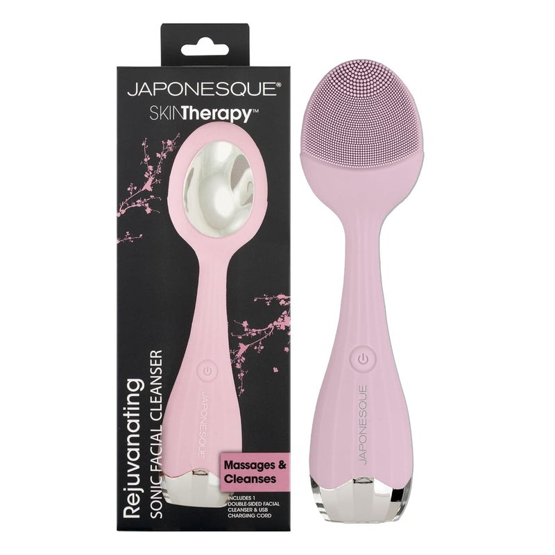 جهاز تنظيف الوجه الصوتي المجدد من JAPONESQUE SKINTherapy، جهاز تنظيف قابل لإعادة الشحن ومقاوم للماء مع فرشاة سيليكون - لرفع وشد وتوحيد البشرة