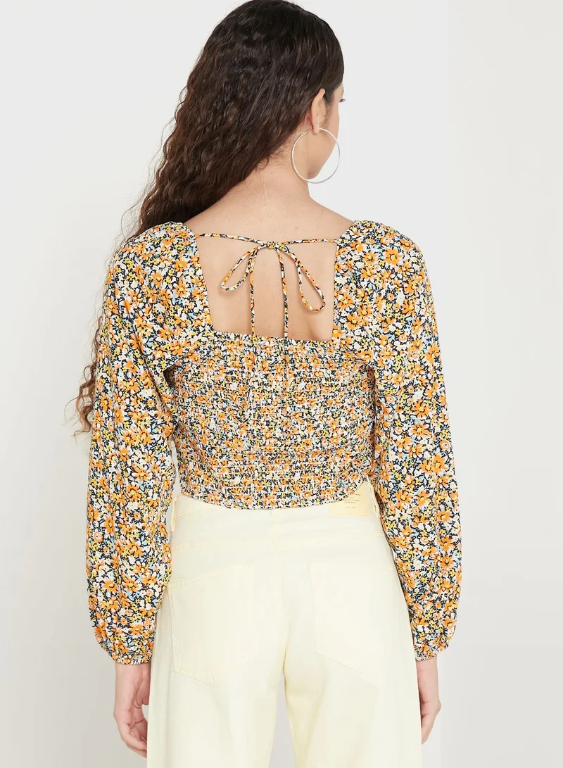 ONLY Tie Detail Printed Crop Top