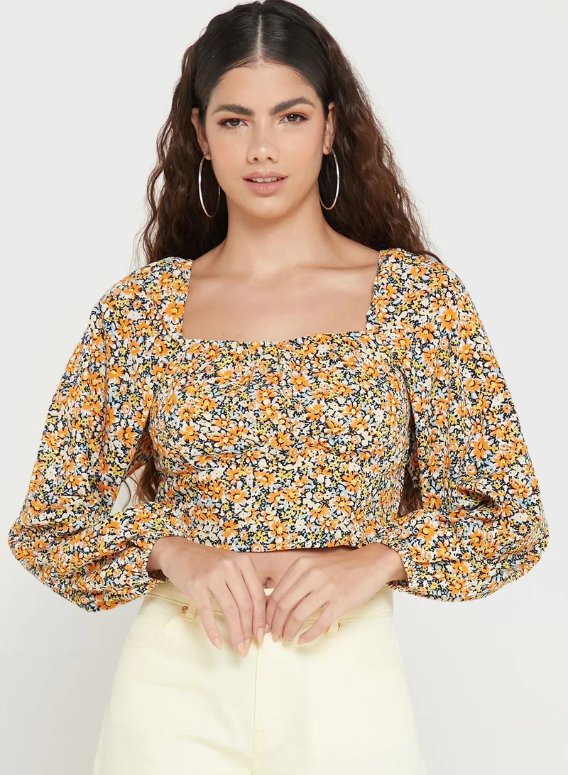 ONLY Tie Detail Printed Crop Top