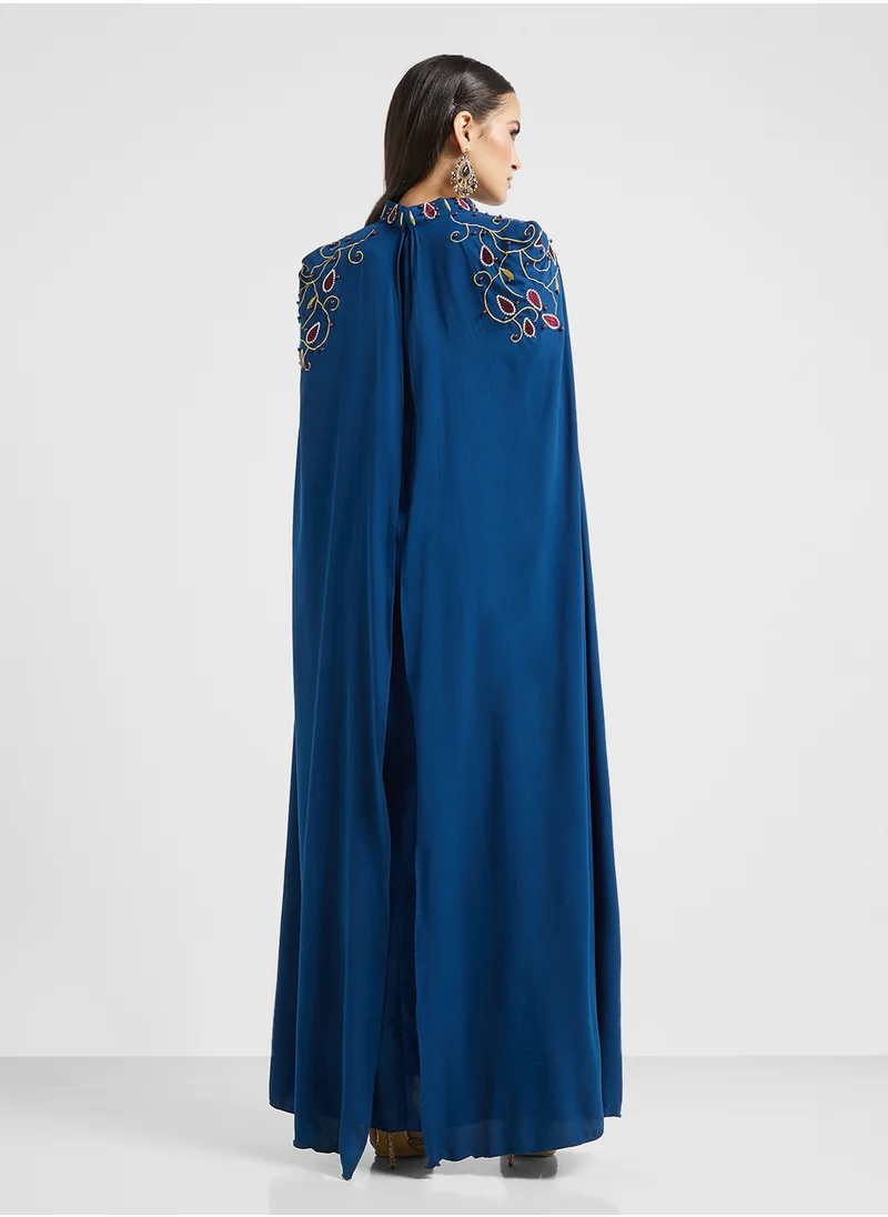 hayas closet Embellished Cape Sleeve Dress