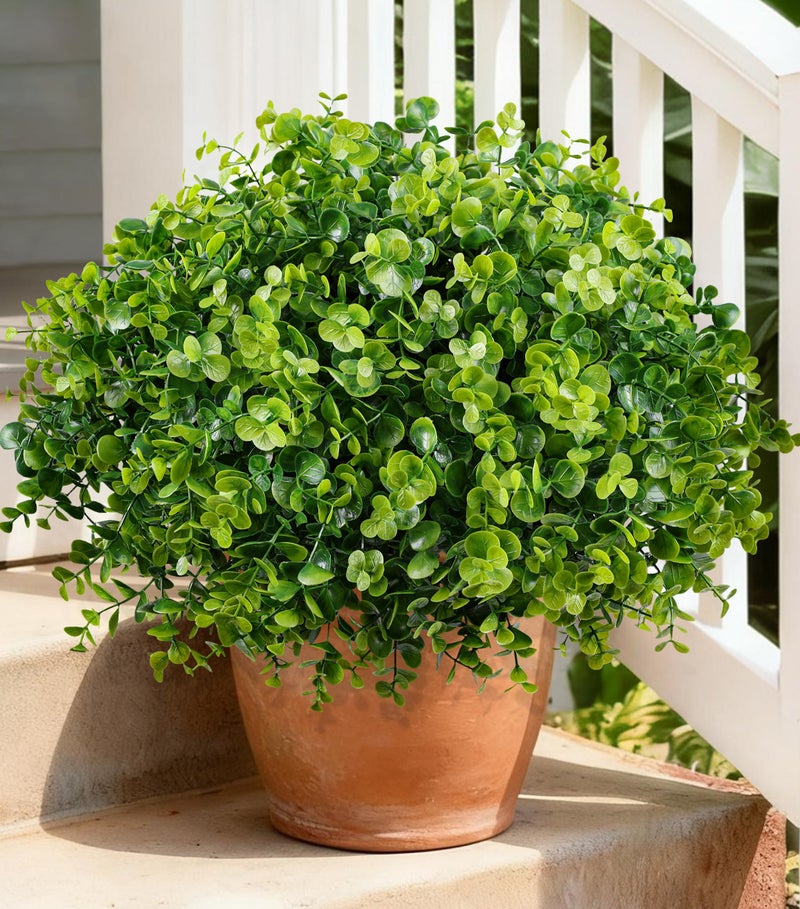 Ivydale Artificial Faux Outdoor Plants for Spring Summer Decoration, 12 Bundles Fake Plastic Eucalyptus UV Resistant Look Real Fake Plants for Planter Outside Front Door Porch Patio Balcony Garden Indoor Yard - Image 1