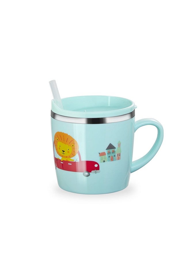 Valueder Kids Baby Toddler Cups Mug Sippy Learning Trainer Cup For Milk Coffee Hot Chocolate Stainless Steel Trainer Straw Cup With Lid Lion 7Oz/Peacock Blue - Image 1