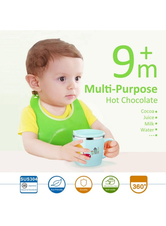 Valueder Kids Baby Toddler Cups Mug Sippy Learning Trainer Cup For Milk Coffee Hot Chocolate Stainless Steel Trainer Straw Cup With Lid Lion 7Oz/Peacock Blue - Image 2