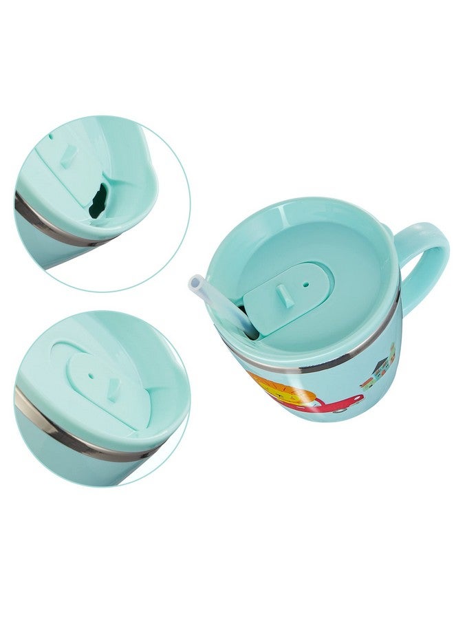 Valueder Kids Baby Toddler Cups Mug Sippy Learning Trainer Cup For Milk Coffee Hot Chocolate Stainless Steel Trainer Straw Cup With Lid Lion 7Oz/Peacock Blue - Image 3