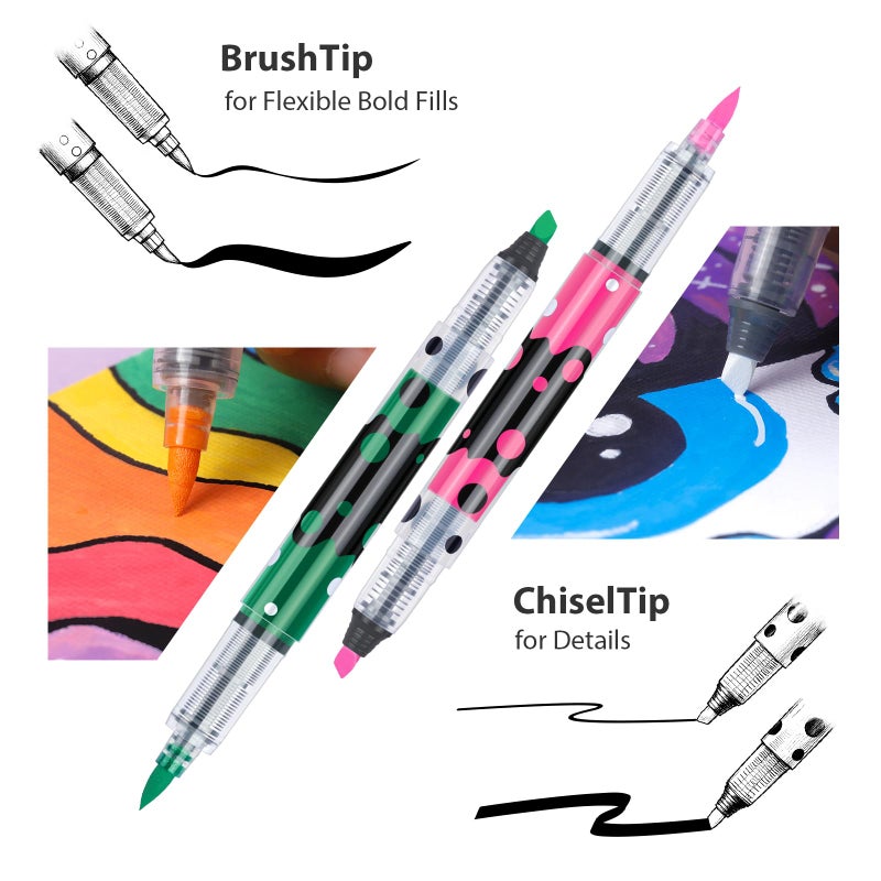 JR.WHITE 24 Colors Acrylic Paint Markersâ€“ Dual Brush & Chisel Tip with Auto Flow, Ideal Christmas Gifts for Family Water-Based Markers, Vivid Opaque Colors for DIY Crafts, Rock, Wood, Canvas, Glass - Image 3