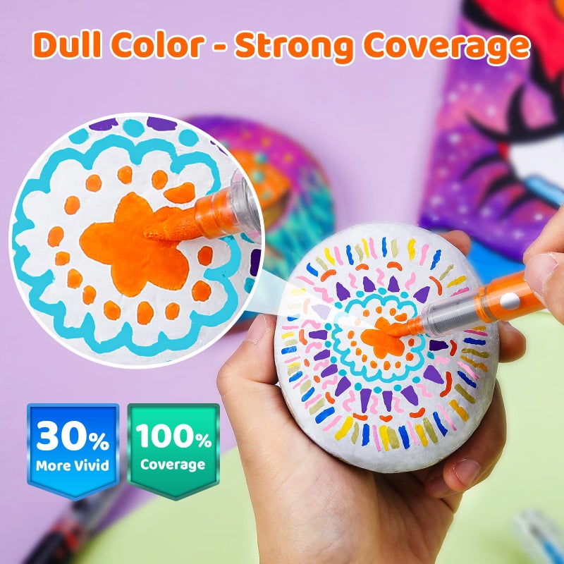 JR.WHITE 24 Colors Acrylic Paint Markersâ€“ Dual Brush & Chisel Tip with Auto Flow, Ideal Christmas Gifts for Family Water-Based Markers, Vivid Opaque Colors for DIY Crafts, Rock, Wood, Canvas, Glass - Image 5