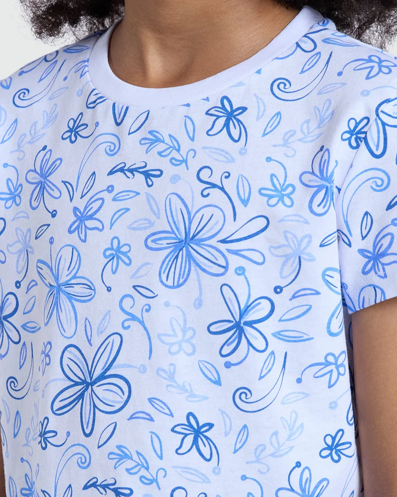 Ovs Girls’ Printed Aop Tee In Lucent White