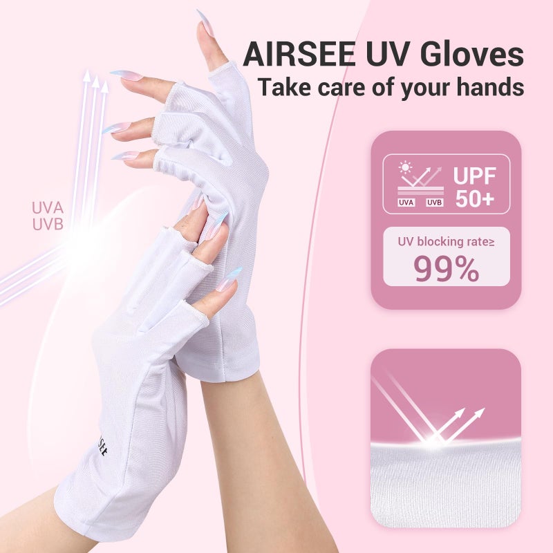 AIRSEE AIRSEE UV Gloves for Nail Lamp,Professional UPF50+ UV Protection Gloves for Manicures Nail Art,Fingerless Gloves That Shield Skin from The Sun and Nail Lamp (White)  - Image 2