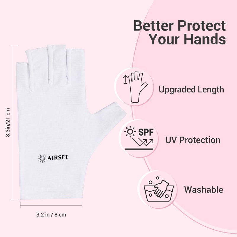 AIRSEE AIRSEE UV Gloves for Nail Lamp,Professional UPF50+ UV Protection Gloves for Manicures Nail Art,Fingerless Gloves That Shield Skin from The Sun and Nail Lamp (White)  - Image 3
