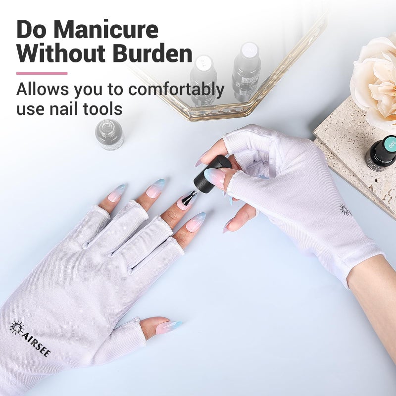 AIRSEE AIRSEE UV Gloves for Nail Lamp,Professional UPF50+ UV Protection Gloves for Manicures Nail Art,Fingerless Gloves That Shield Skin from The Sun and Nail Lamp (White)  - Image 5