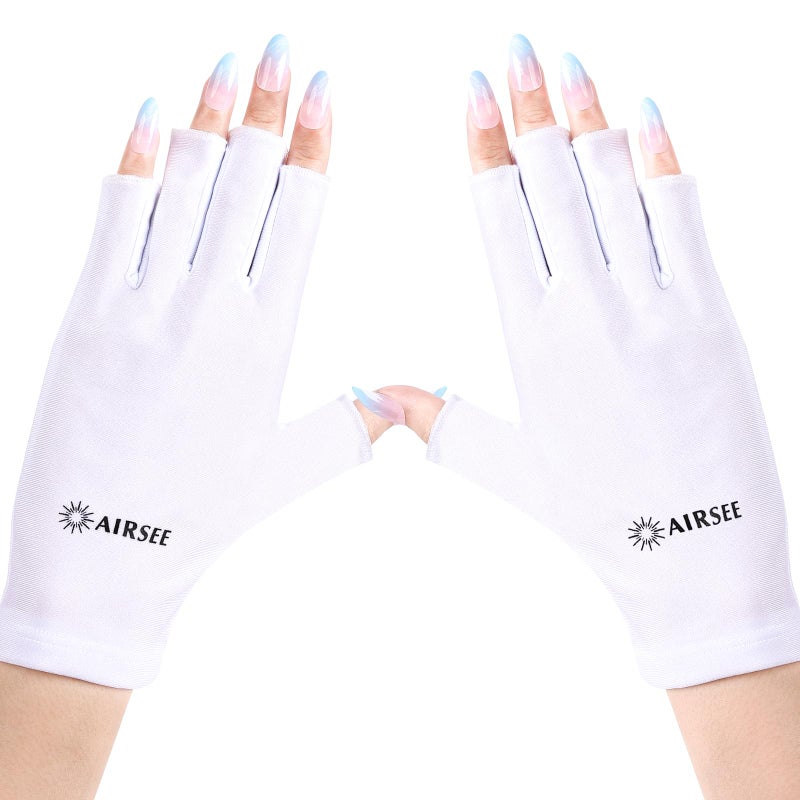 AIRSEE AIRSEE UV Gloves for Nail Lamp,Professional UPF50+ UV Protection Gloves for Manicures Nail Art,Fingerless Gloves That Shield Skin from The Sun and Nail Lamp (White)  - Image 1