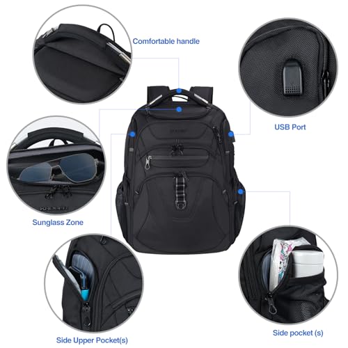 KROSER TSA Friendly Travel Laptop Backpack 18.4 inch XXXL Gaming Backpack Water-Repellent College Daypack Business Backpack with RFID Pockets & USB Port for Men/Women-Black - Image 4