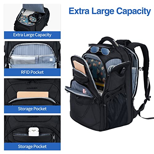 KROSER TSA Friendly Travel Laptop Backpack 18.4 inch XXXL Gaming Backpack Water-Repellent College Daypack Business Backpack with RFID Pockets & USB Port for Men/Women-Black - Image 3