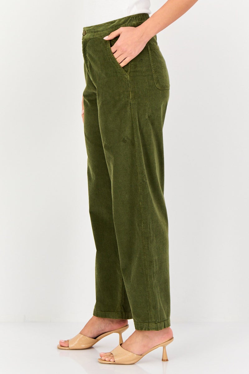 Reiko Women Regular Fit Corduroy Pants, Olive - Image 3