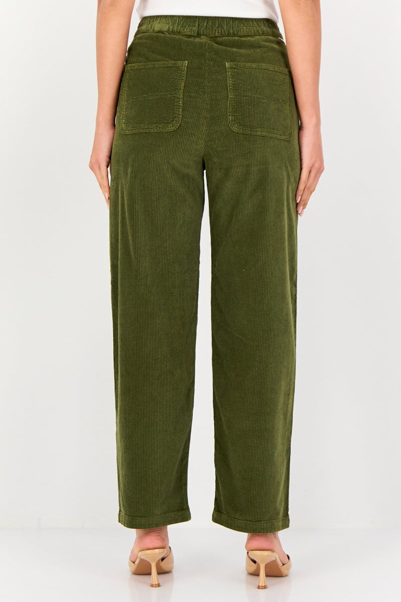 Reiko Women Regular Fit Corduroy Pants, Olive - Image 2