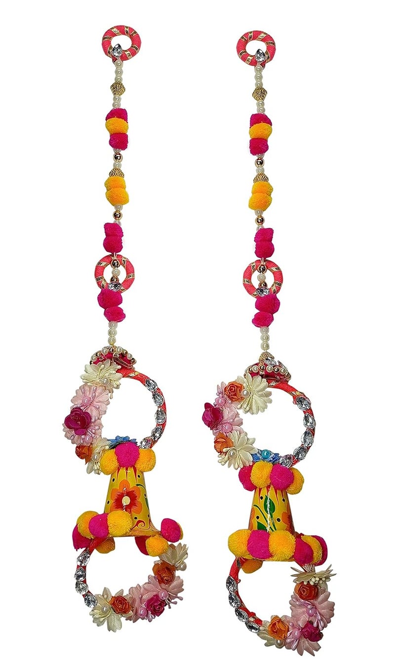 Vakra Vakra Handmade Fabric Traditional Kundan Door Hanging 5588 cm x 762 cm x 762 cm Set of 2 Vakra50 