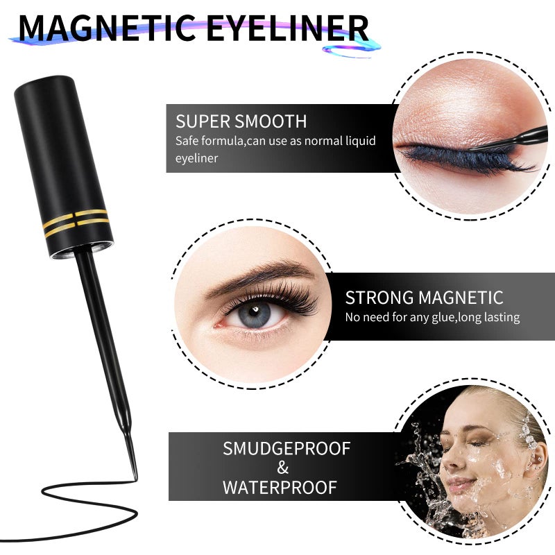 YINEPY 3D Natural Magnetic Eyelashes with Eyeliner Kit, Lightweight Lashes Natural Look, 12 Pairs False Lashes Kit, No Glue Needed Reusable Easy to Use (12 Pair) - Image 3