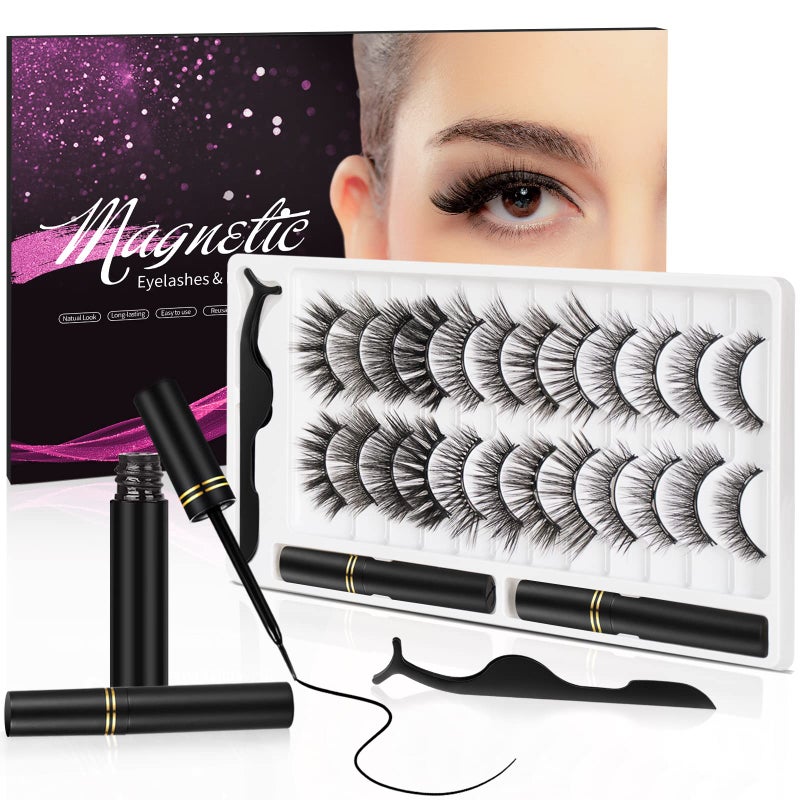 YINEPY 3D Natural Magnetic Eyelashes with Eyeliner Kit, Lightweight Lashes Natural Look, 12 Pairs False Lashes Kit, No Glue Needed Reusable Easy to Use (12 Pair) - Image 1