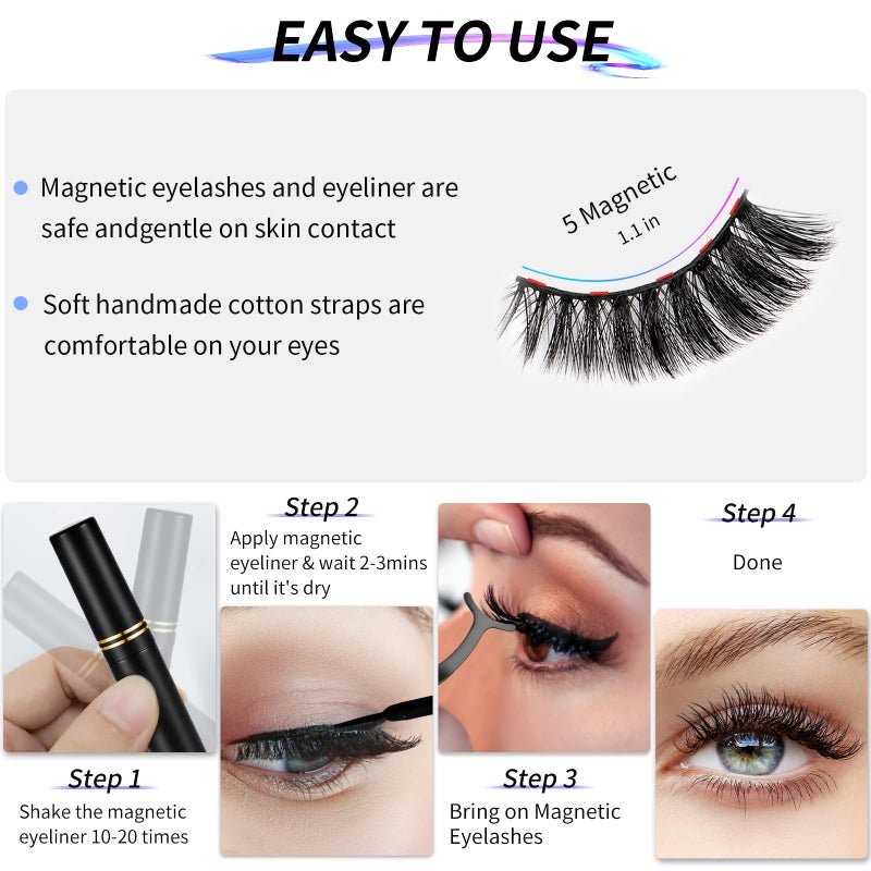 YINEPY 3D Natural Magnetic Eyelashes with Eyeliner Kit, Lightweight Lashes Natural Look, 12 Pairs False Lashes Kit, No Glue Needed Reusable Easy to Use (12 Pair) - Image 4