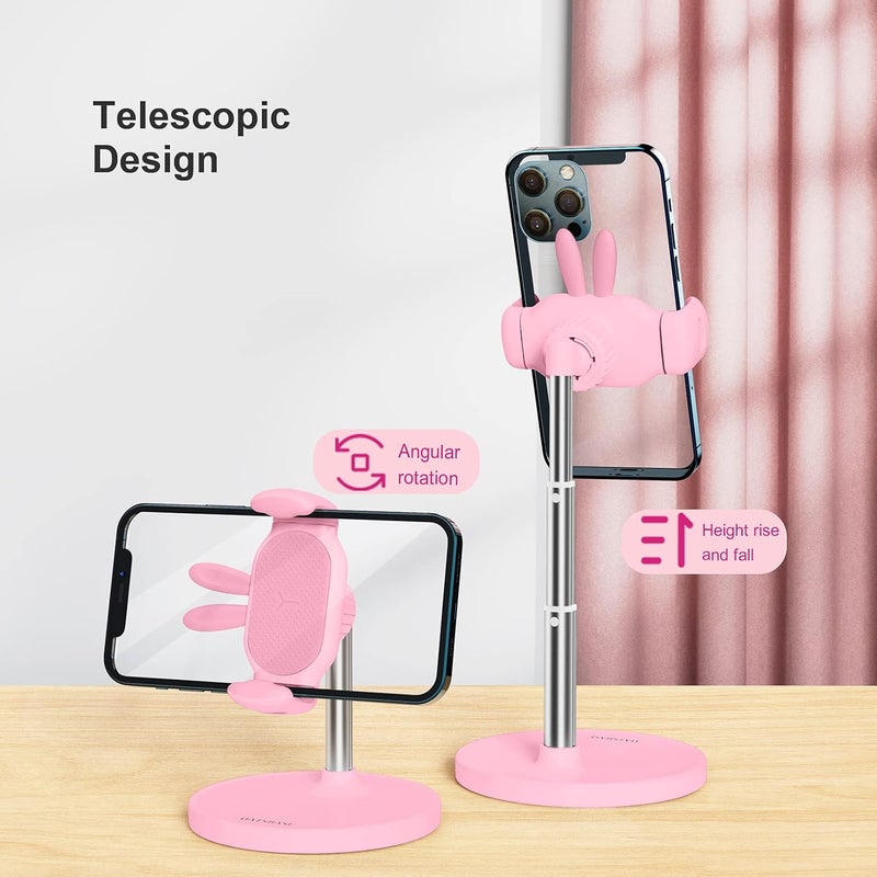 Oatsbasf Cute Chat Stand, Angle Height Adjustable Cell Phone Stand for Desk, Kawaii Phone Holder Stand for Recording, Compatible with iPhone, All Phones (Pink) - Image 2