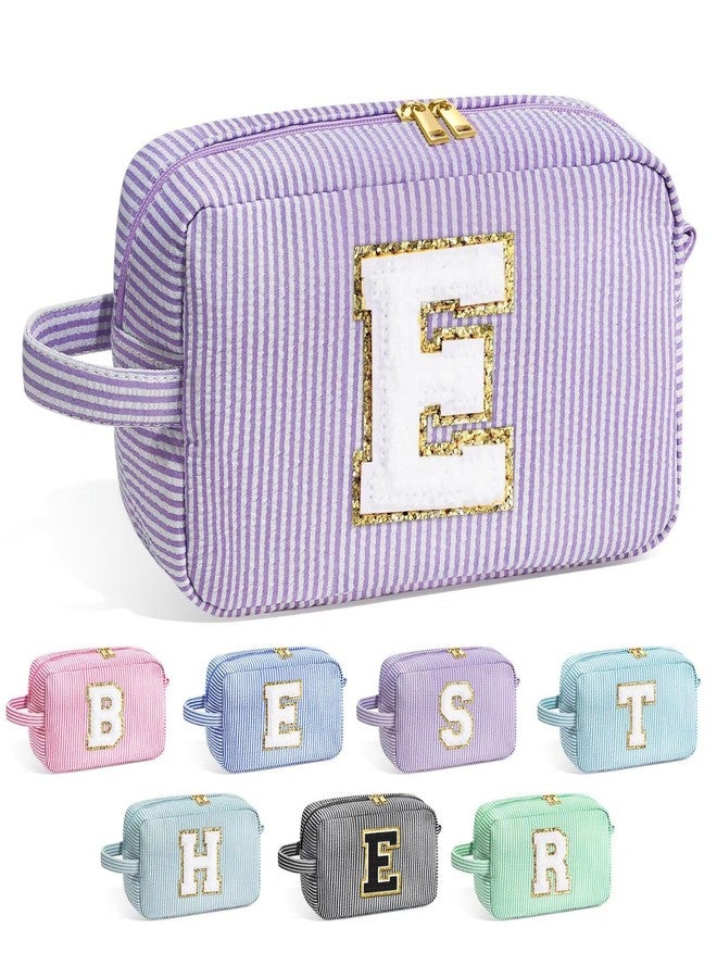YOOLIFE Birthday Gifts for 4 5 6 7 8 9 10 11 12 13 14 15 16 Year Old Girl Gifts, Purple Gifts for Women Teen Girls Kids Her Daughter, Monogram Initial Girls Makeup Bag, Letter E - Image 1