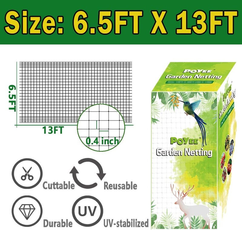 POYEE Bird Netting for Garden 6.5x13FT Garden Netting for Fruit Tree Blueberry Bushes Strawberry Plants Netting Cover for Garden Protection Anti Bird Deer Squirrel and Other Animals - Image 2