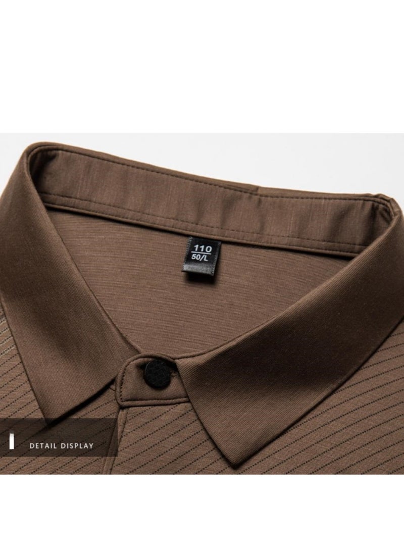 New Fashionable Casual Polo Shirt Made Of Mulberry Silk And Ice Silk Thin Design With A Lapel And Short Sleeved T-Shirt