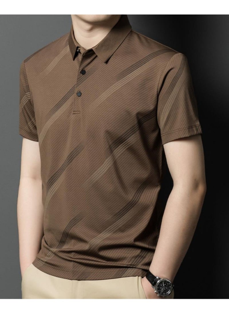 New Fashionable Casual Polo Shirt Made Of Mulberry Silk And Ice Silk Thin Design With A Lapel And Short Sleeved T-Shirt