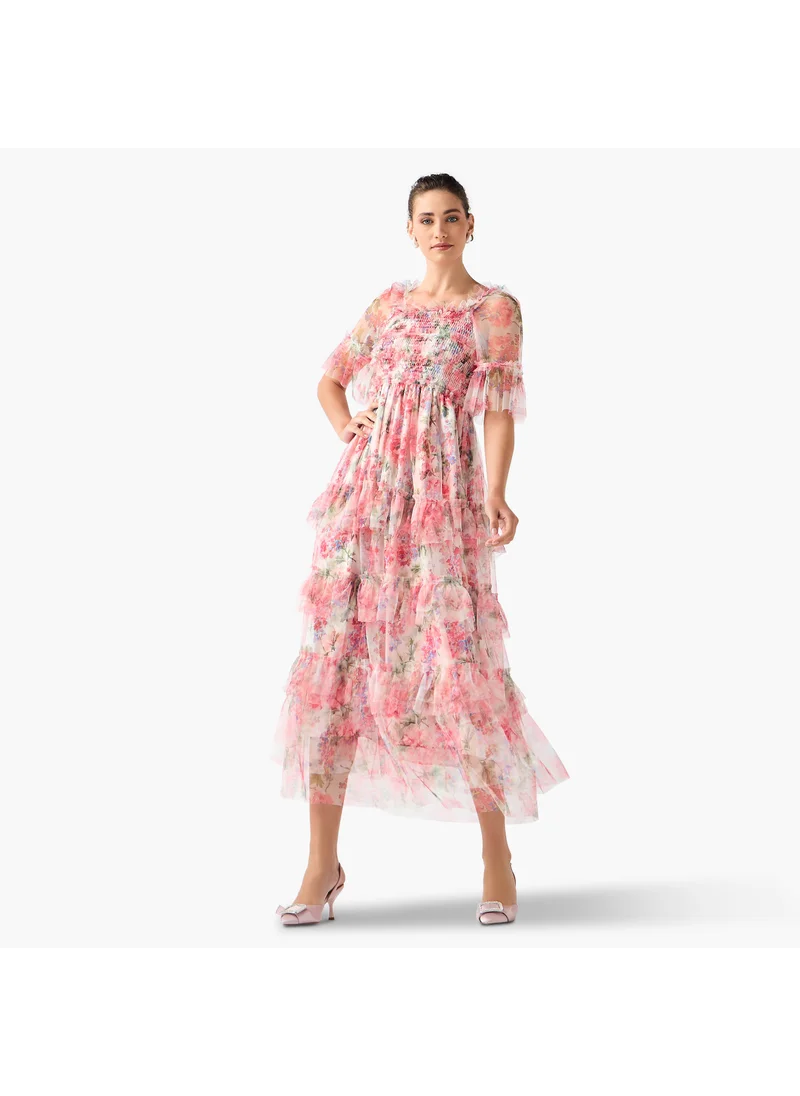 2Xtremz 2Xtremz Floral Print Midi Dress with Ruffle Detail