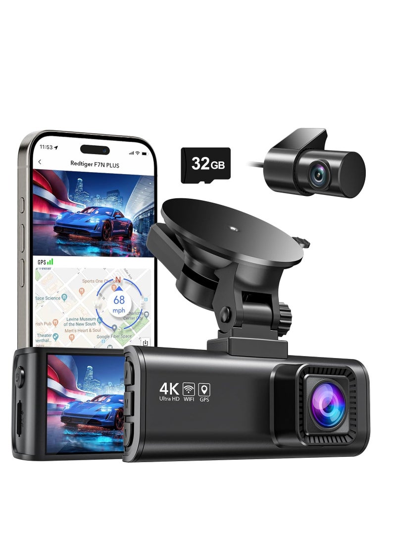 REDTIGER 4K Dash Cam Front Rear, STARVIS 2 Sensor, Free Card Included, 5.8GHz WiFi-20MB/s Fast Download, Dash Camera for Cars with GPS, WDR Night Vision, 170Â°Wide Angle, 24H Parking Mode(F7NP) - Image 1