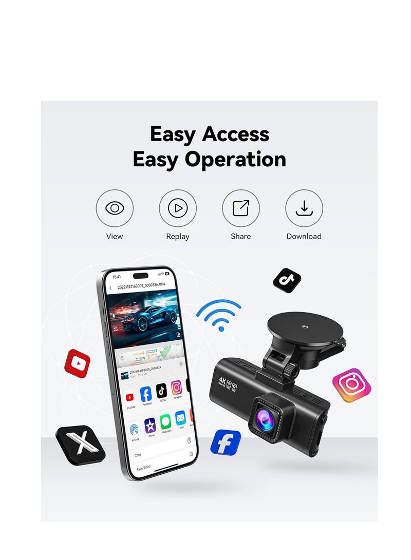 REDTIGER 4K Dash Cam Front Rear, STARVIS 2 Sensor, Free Card Included, 5.8GHz WiFi-20MB/s Fast Download, Dash Camera for Cars with GPS, WDR Night Vision, 170Â°Wide Angle, 24H Parking Mode(F7NP) - Image 2