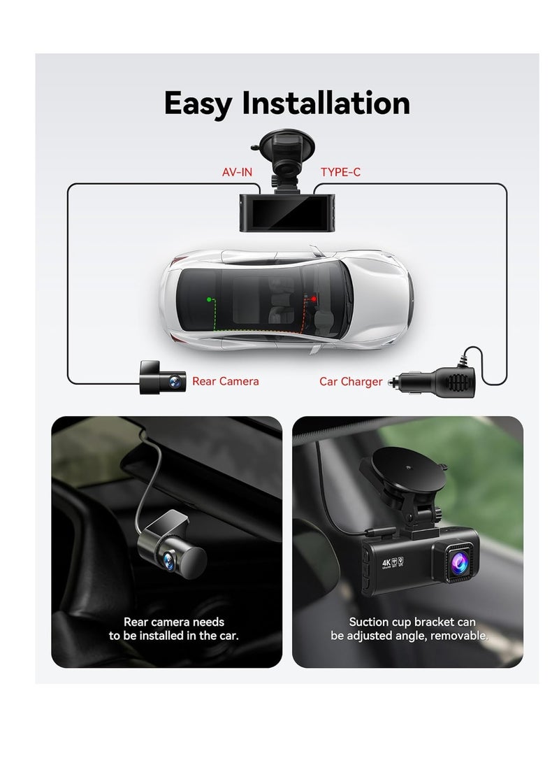 REDTIGER 4K Dash Cam Front Rear, STARVIS 2 Sensor, Free Card Included, 5.8GHz WiFi-20MB/s Fast Download, Dash Camera for Cars with GPS, WDR Night Vision, 170Â°Wide Angle, 24H Parking Mode(F7NP) - Image 4