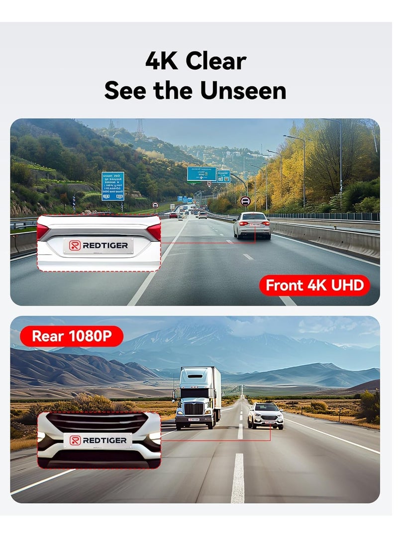 REDTIGER 4K Dash Cam Front Rear, STARVIS 2 Sensor, Free Card Included, 5.8GHz WiFi-20MB/s Fast Download, Dash Camera for Cars with GPS, WDR Night Vision, 170Â°Wide Angle, 24H Parking Mode(F7NP) - Image 5