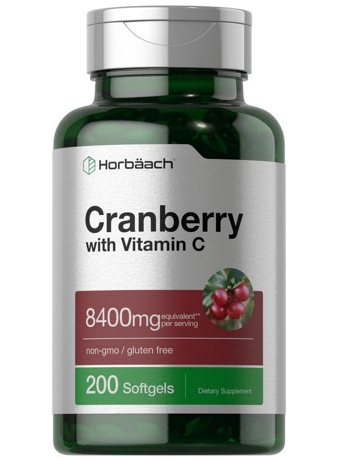 Horbäach Cranberry Pills for Women and Men | 8400mg | 200 Softgels | Extract Supplement with Vitamin C | Non-GMO, Gluten Free - Image 1