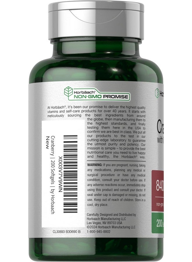 Horbäach Cranberry Pills for Women and Men | 8400mg | 200 Softgels | Extract Supplement with Vitamin C | Non-GMO, Gluten Free - Image 3