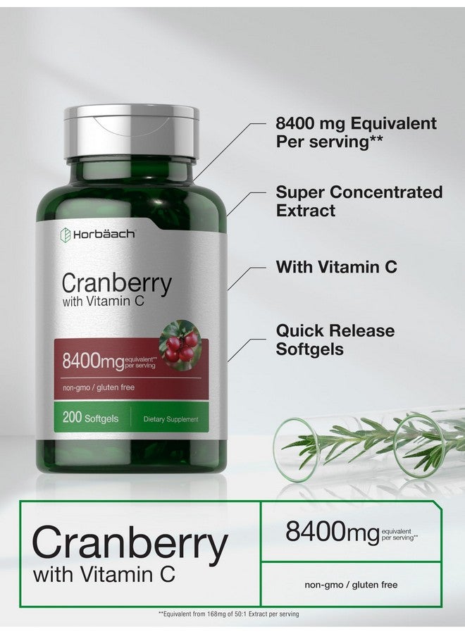 Horbäach Cranberry Pills for Women and Men | 8400mg | 200 Softgels | Extract Supplement with Vitamin C | Non-GMO, Gluten Free - Image 4
