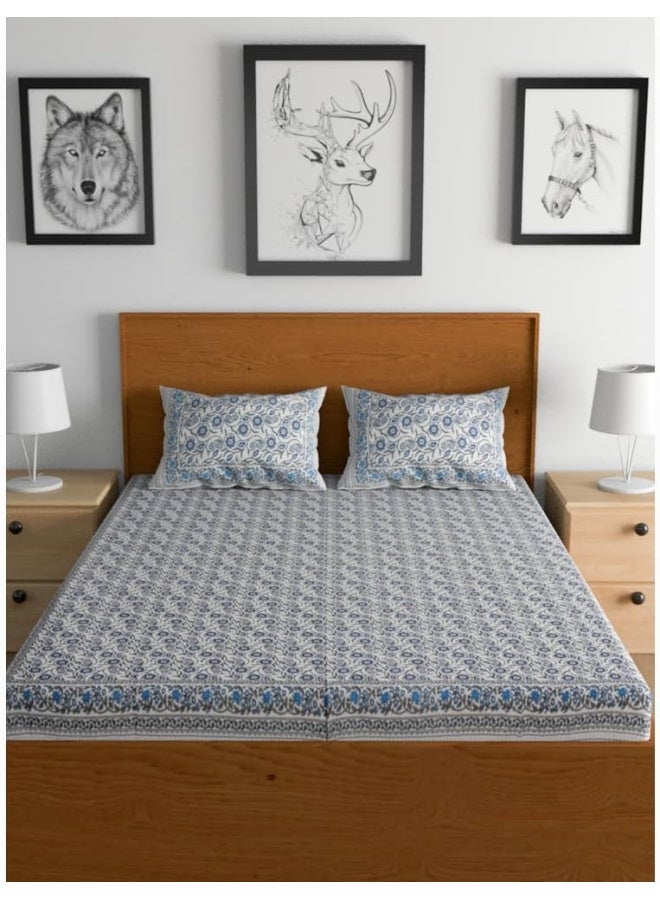 Urban Magic Urban Magic 104TC Cotton DarkBlue Printed King Double Bedsheet (1 Bedsheet, 2 Pillow Covers)  - Image 1