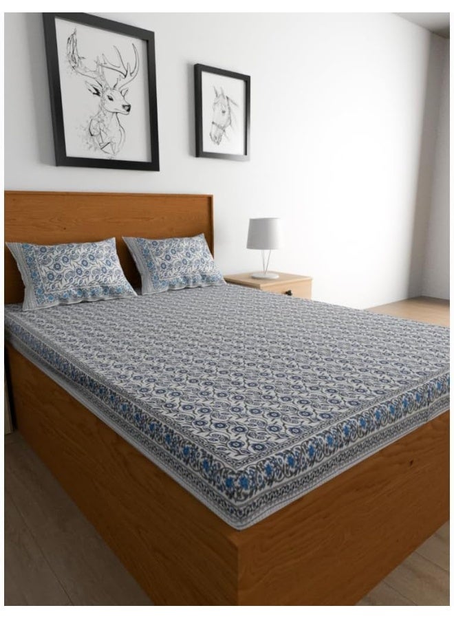 Urban Magic Urban Magic 104TC Cotton DarkBlue Printed King Double Bedsheet (1 Bedsheet, 2 Pillow Covers)  - Image 2