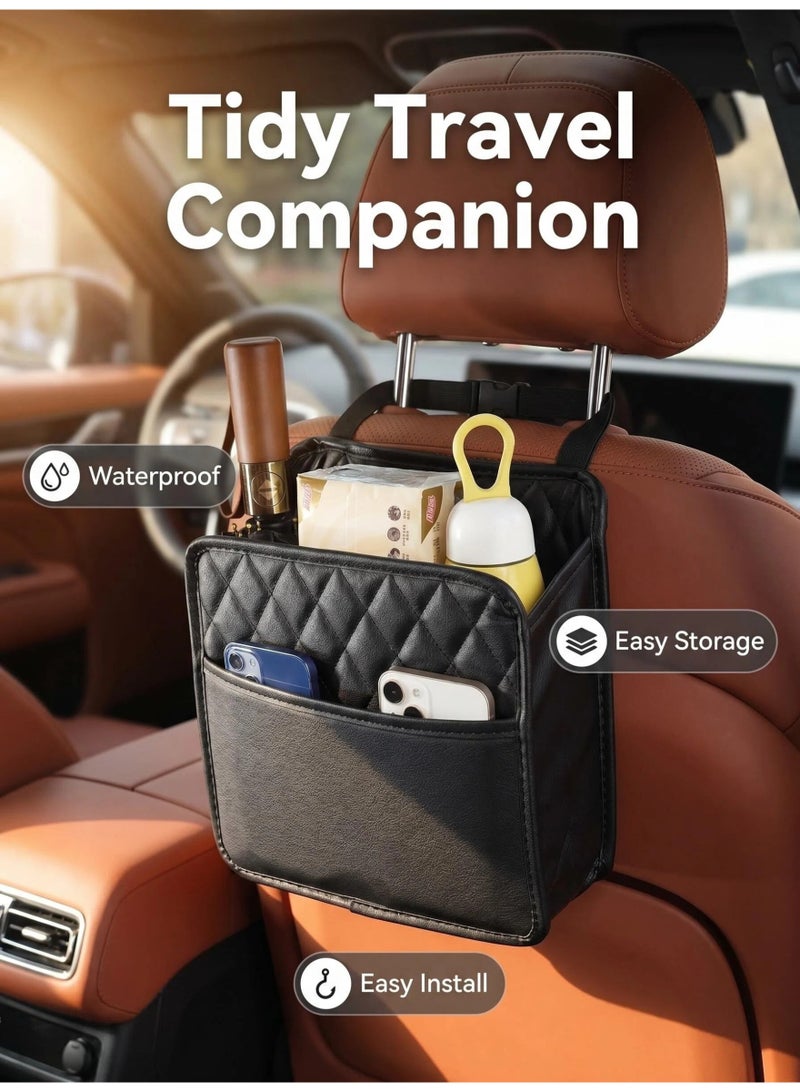 MLADEN Car Backseat Organizer, Hanging Seat Back Storage Bag with Trash Can, Multi-Functional Leather Car Pocket for Truck, Minivan, SUV, RV – Road Trip Must-Have（2 Pcs） - Image 3