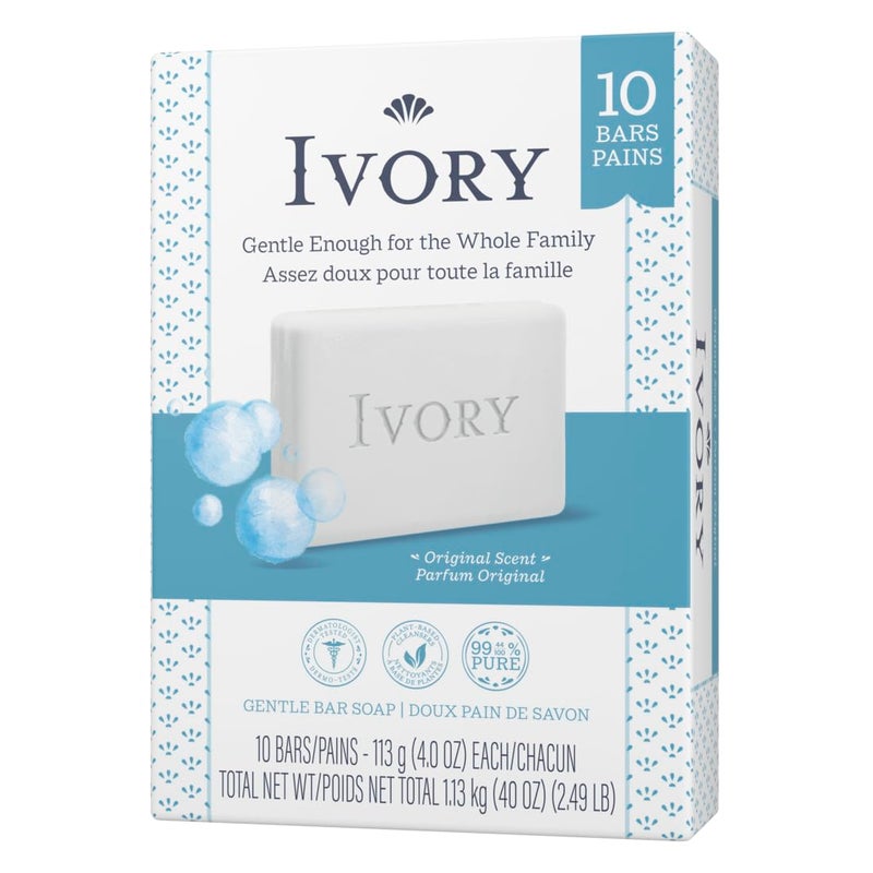 Ivory Clean Original Bar Soap, 4 Ounce, 10 Count (Pack of 2) Total 20 Bars - Image 3