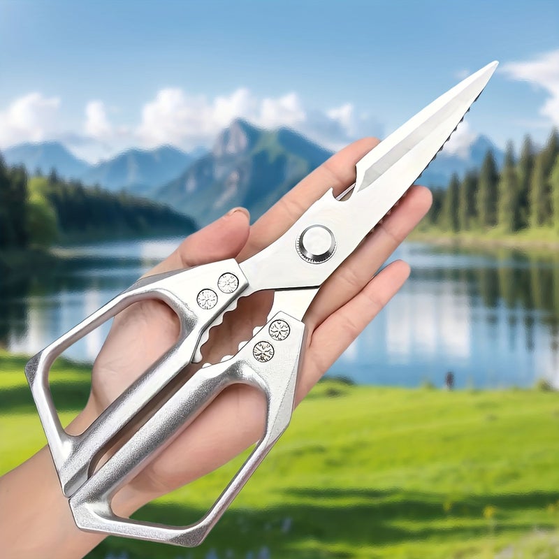 Silver Stainless Steel Kitchen Scissors For Cutting Meat Poultry Fish And Bones With Ergonomic Handle Home Restaurant Slaughterhouse Use - Image 5