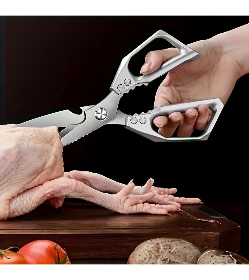 Silver Stainless Steel Kitchen Scissors For Cutting Meat Poultry Fish And Bones With Ergonomic Handle Home Restaurant Slaughterhouse Use - Image 2
