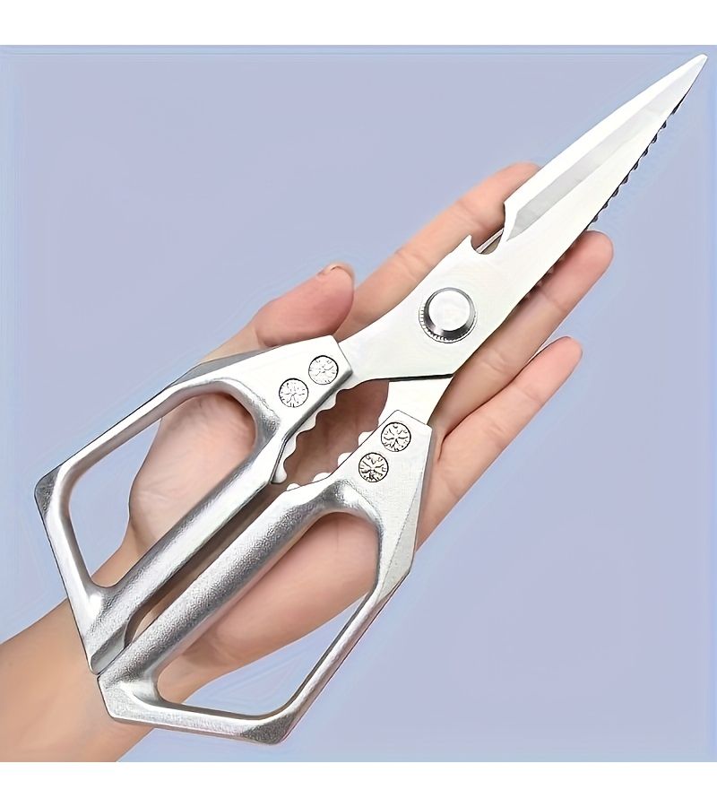 Silver Stainless Steel Kitchen Scissors For Cutting Meat Poultry Fish And Bones With Ergonomic Handle Home Restaurant Slaughterhouse Use - Image 1