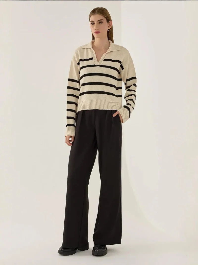 زوبعة كنزة بولو مخططة محبوكة