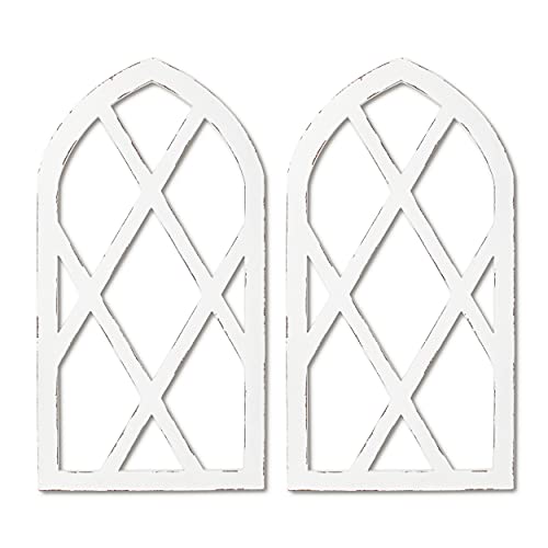 EMASION 2Pack 16 x 31 Inches Rustic White Window Frame Wall Decor Farmhouse Wood Window Pane Vintage Country Decorations for Home Living Room Bedroom